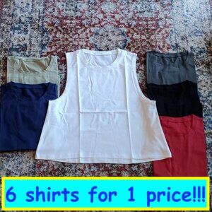 LAST ONE! NEW 6 sleeveless tee shirts Large Navy Gray White Black Wine Green